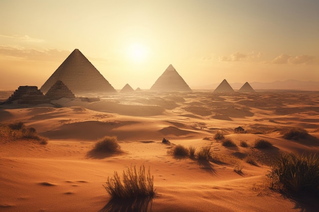 De piramides van Egypte bij zonsondergang