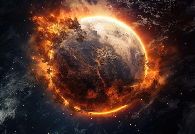 De planeet van wereldwijde catastrofe staat in brand Afbeeldingselementen geleverd door NASA