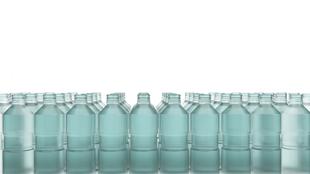 De plastic fles voor 3D-weergave van gerecyclede inhoud.