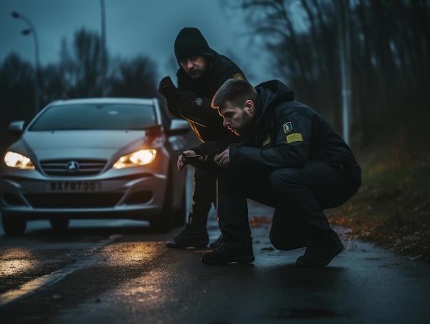 De politie onderzoekt tijdens zijn onderzoek nauwgezet de plaats van het ongeval op bewijsmateriaal