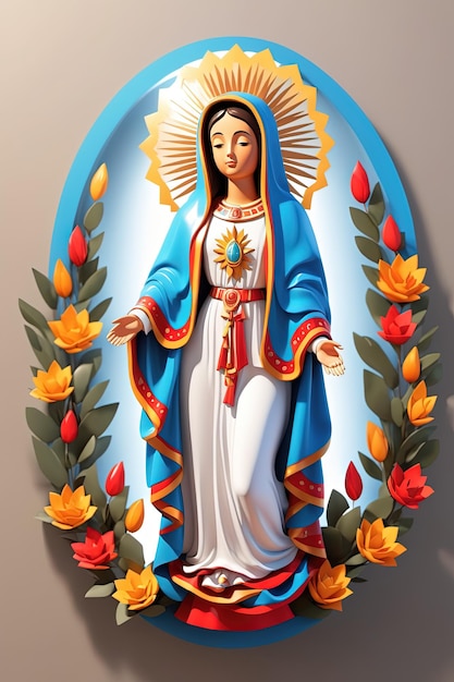 De prachtige Maagd Maria Onze-Lieve-Vrouw van Guadalupe 3D personage ontwerp speels cartoon model