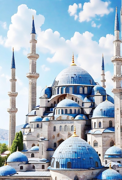 De prachtige majestueuze Blauwe Moskee de hemel en islamitische heilige festival achtergrond