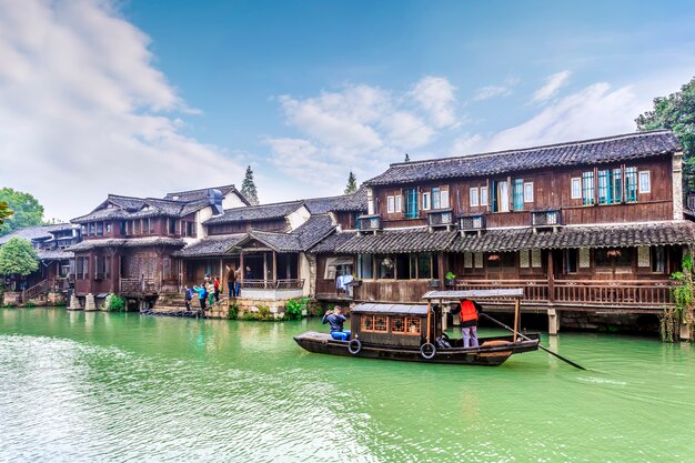 De prachtige rivieren van wuzhen en oude architecturale landschappen