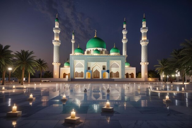 Foto de prachtige serene moskee in de gezegende maand ramadan