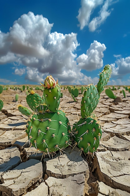 De prikkeltjescactus groeit in de gekraakte woestijn.