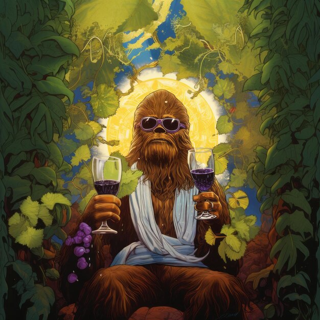 De psychedelische heerschappij van de heilige dronken Wookiee Een intergalactische stripboek omslag Odyssey