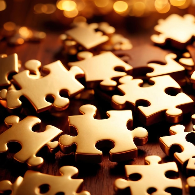 De puzzelstukken oplossen voor rijkdom en rijkdom met gouden puzzel