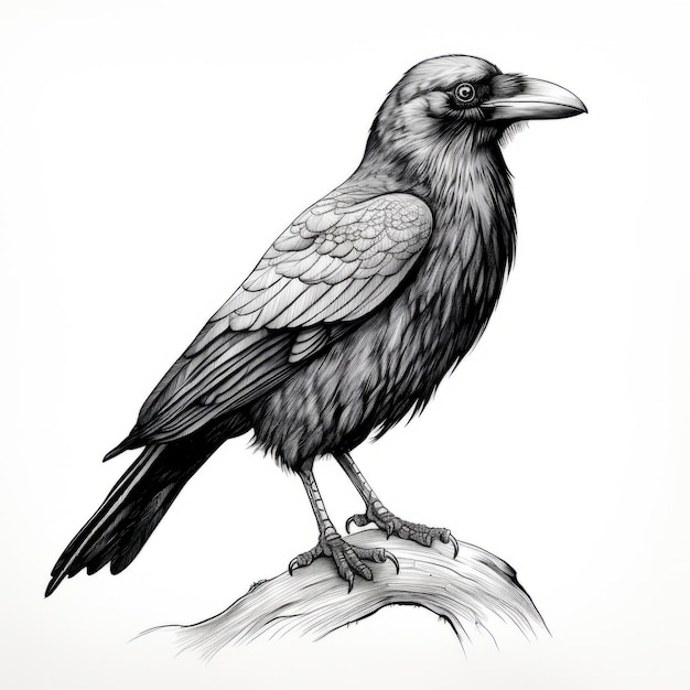 De raadselachtige houding een majestueuze raven die zijn rijk onderzoekt een opvallende minimalistische illustratie