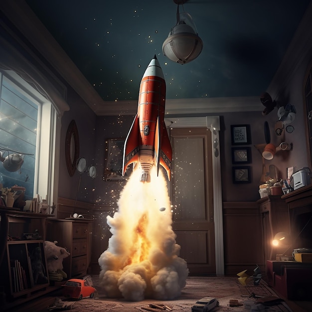 Foto de raket vliegt in de kamer.