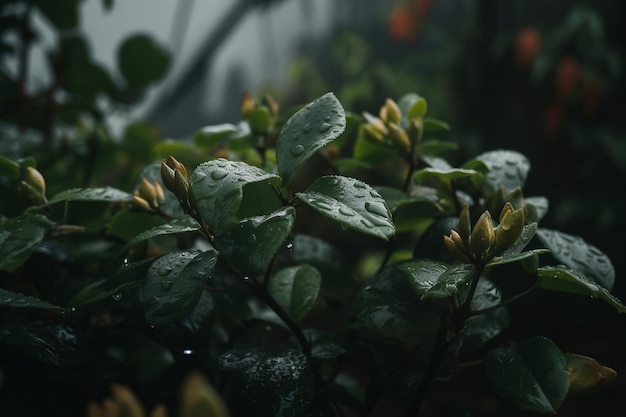 De regen valt op de planten AI gegenereerd