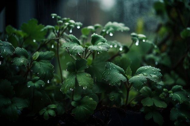 De regen valt op de planten AI gegenereerd