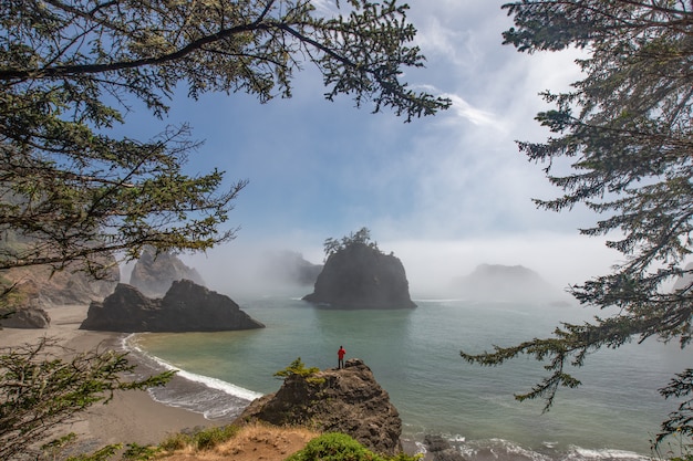 De reiziger die zich in Secret Beach, Oregon bevindt