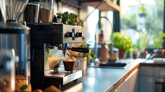 De rijke geur van vers gebrouwen koffie vult de lucht terwijl de ochtendzon door het keukenvenster stroomt