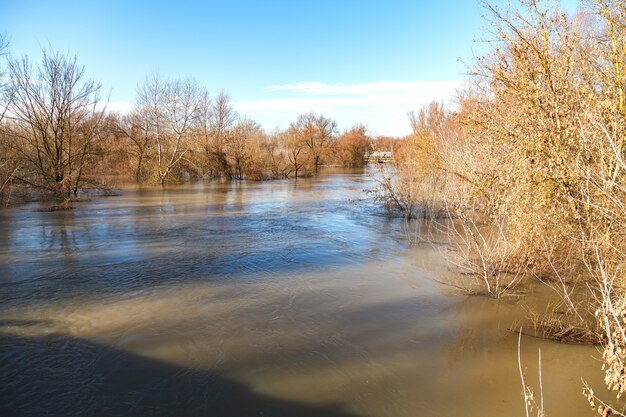 De rivier na de buien kwam uit de kusten