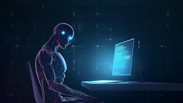 De robot maakt gebruik van een laptop en generatieve AI