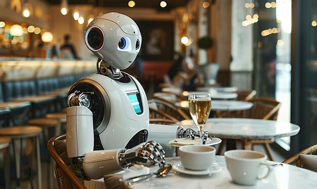 Foto de robot werkt als ober in een café.