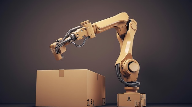 De robotarm pakt de doos op voor autonoom robottransport in magazijnen Futuristische technologieën van de toekomst Generatieve AI