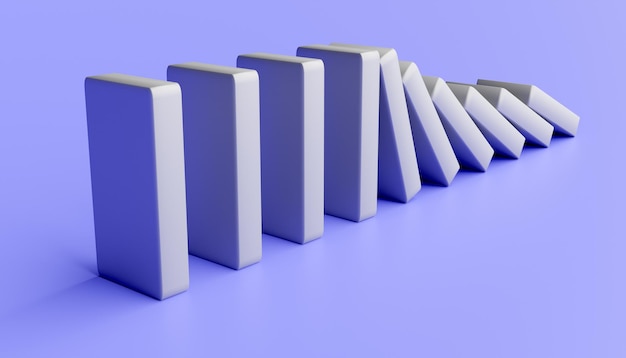 De rode blokken domino duwen. Trends en problemen concept. 3D-rendering