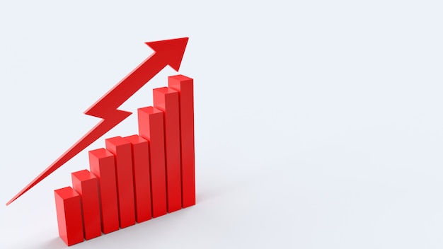 De rode pijl en grafiek, 3D-rendering voor zakelijke inhoud.