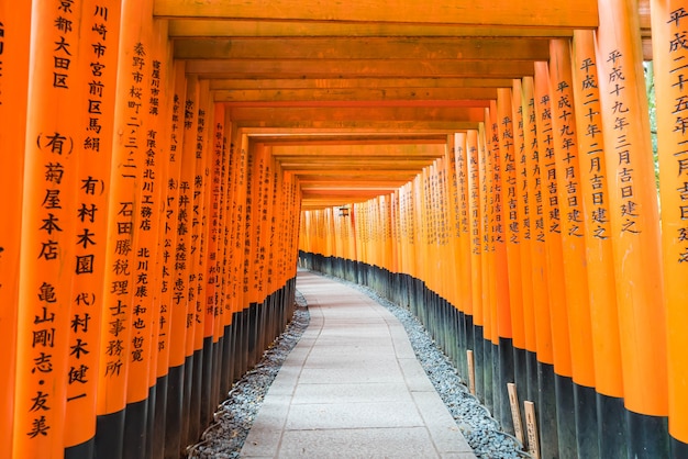 de rode torii poorten loopbrug op fushimi inari taisha schrijn in Kyoto.