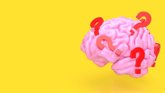 Foto de roze brain en het rode vraagteken voor sci of onderwijsconcept 3d-rendering