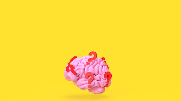 De roze Brain en het rode vraagteken voor sci of onderwijsconcept 3D-rendering