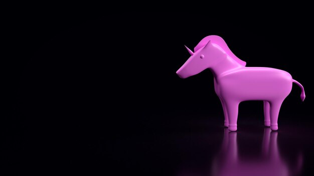 De roze eenhoorn op zwarte achtergrond 3D-rendering