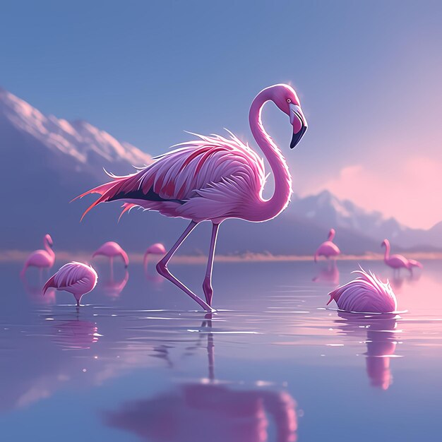 De roze flamingo bij zonsondergang