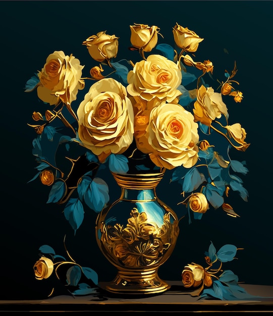 De rozen staan in de vaas. Tafelstijlfoto