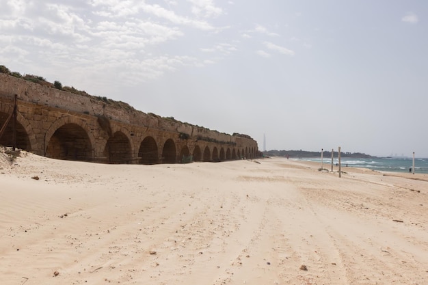 De ruïnes van het aquaduct in Caesarea