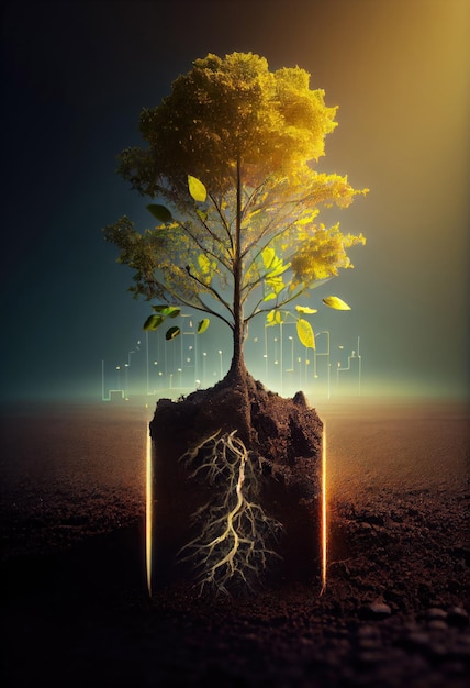 De Sapling groeit uit de grond met zonlicht met Generative AI Technology