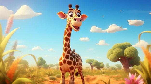 Foto de schattige giraffe in de serene savanne kindvriendelijke volledige illustratie