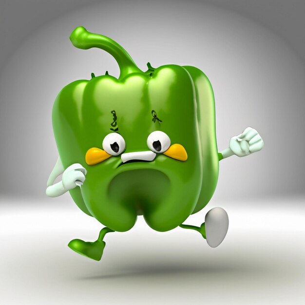 De schattige groene paprika loopt en toont uitingen van vreugde en woede