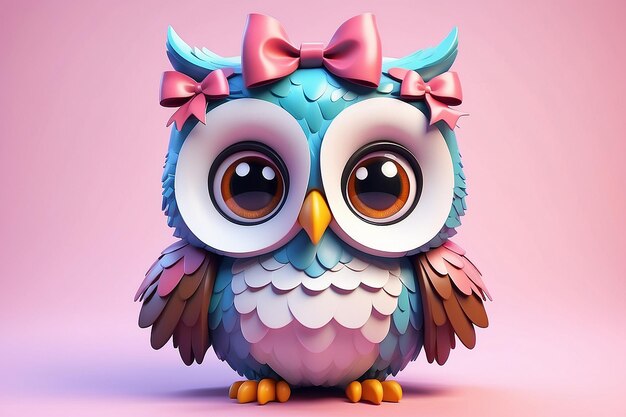 Foto de schattige kawaii-uil kleurrijke 3d-illustratie