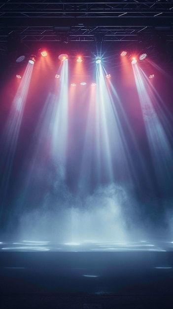 De schijnwerpers schijnen op een concertpodium, een club entertainmentconcept, Vertical Mobile Wallpaper.