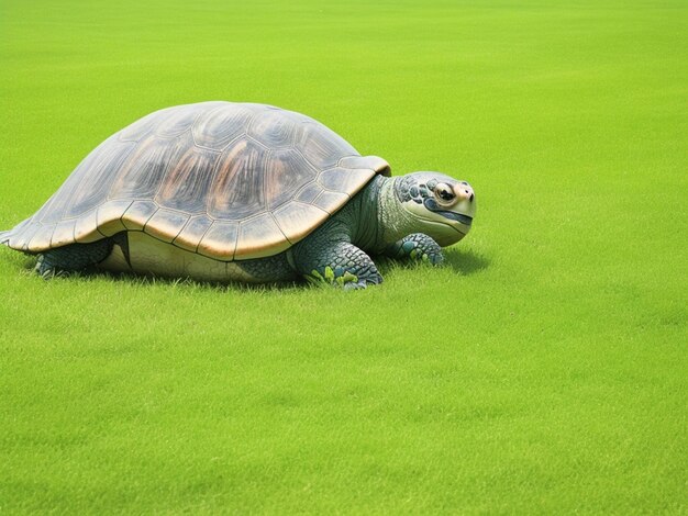 de schildpad kruipt op het groene gras