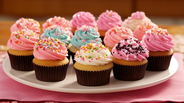 De schoonheid van cupcakes met hun perfect gevormde wervelingen van glazuur en hagelslag