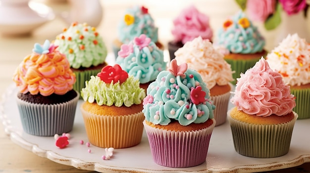 De schoonheid van cupcakes met hun perfect gevormde wervelingen van glazuur en hagelslag