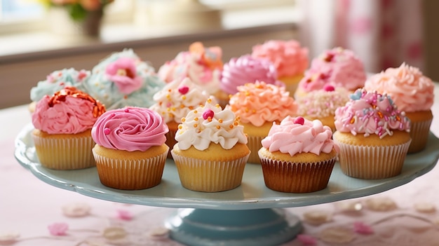 De schoonheid van cupcakes met hun perfect gevormde wervelingen van glazuur en hagelslag