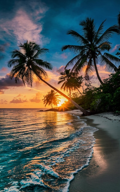 De schoonheid van een serene strand bij zonsondergang in prachtige high definition