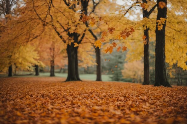 De schoonheid van het bos in de herfst die de bladeren laat vallen en het hart gelukkig maakt