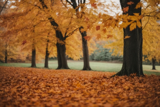 De schoonheid van het bos in de herfst die de bladeren laat vallen en het hart gelukkig maakt
