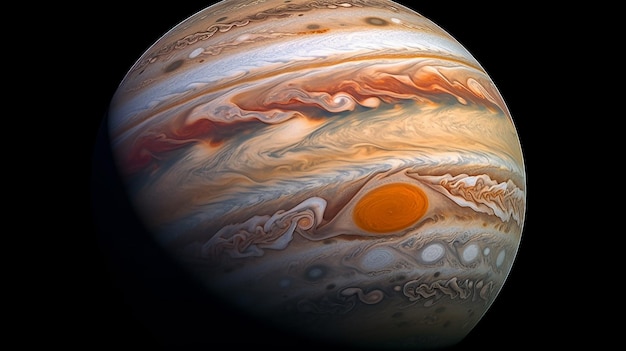 De schoonheid van Jupiter met zijn rode vlek tijdens een enorme storm