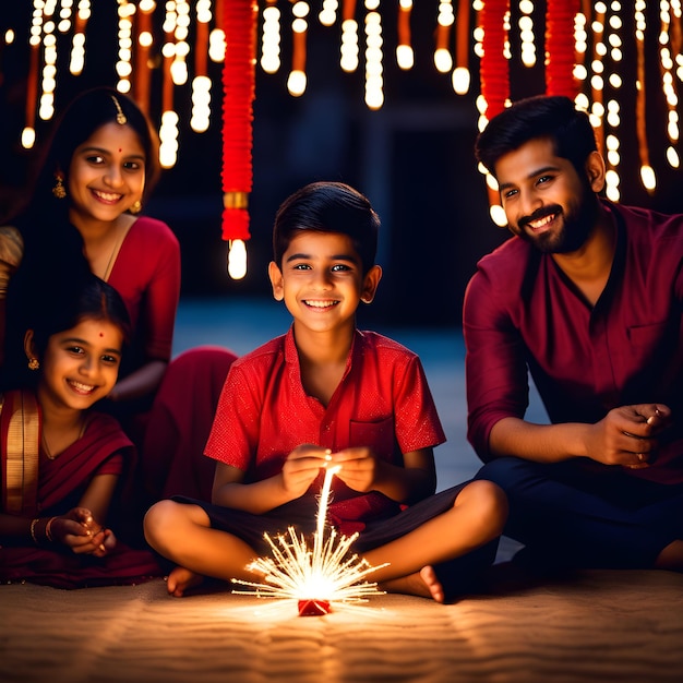 Foto de serene diwali-geest vastleggen een stralend gezinsmoment