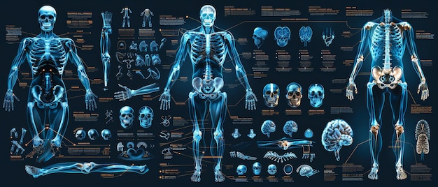 De set bestaat uit de volgende iconen menselijke schouder knie enkel en pols Menselijke gewrichten en botten anatomie Skelet medische poster Anatomisch logo concept Platte moderne illustratie Orthopedische
