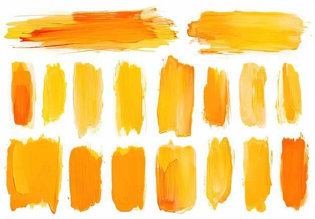 de set van verschillende sets van oranje waterverf stroke in een enkel frame in de stijl van honeycore