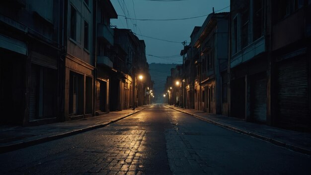 de sfeer van een straat in de stad om middernacht