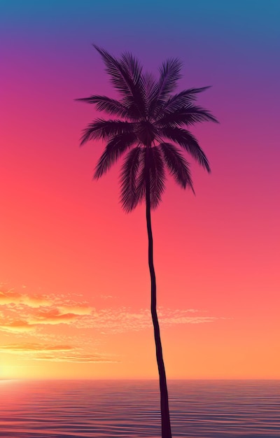De silhouet van een palmboom tegen de kleurrijke zonsondergang