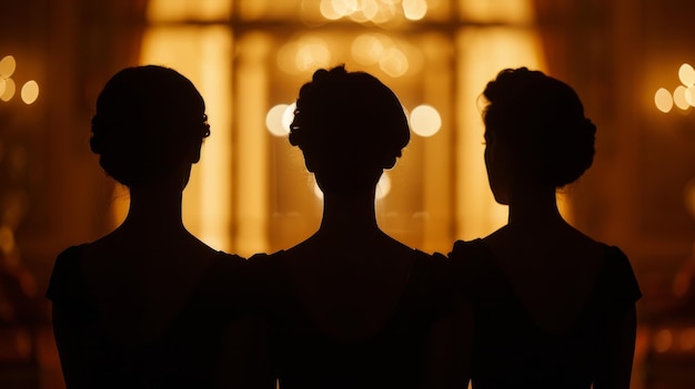 Foto de silhouetten van drie godinnen trekken de aandacht van de aanwezigheid in de kamer die een lucht van