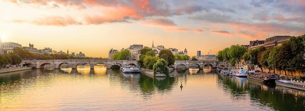 De skyline van de stad Parijs met stadsgezicht van de rivier de Seine van Frankrijk